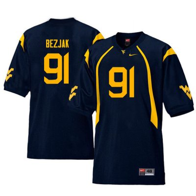 Men's West Virginia Mountaineers NCAA #91 Matt Bezjak Navy Authentic Nike Throwback Stitched College Football Jersey PY15H62WJ